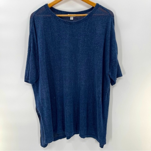 J. Jill Linen Blend Oversized Short Sleeve Navy Blue Tunic Top Size Large P - Picture 1 of 7